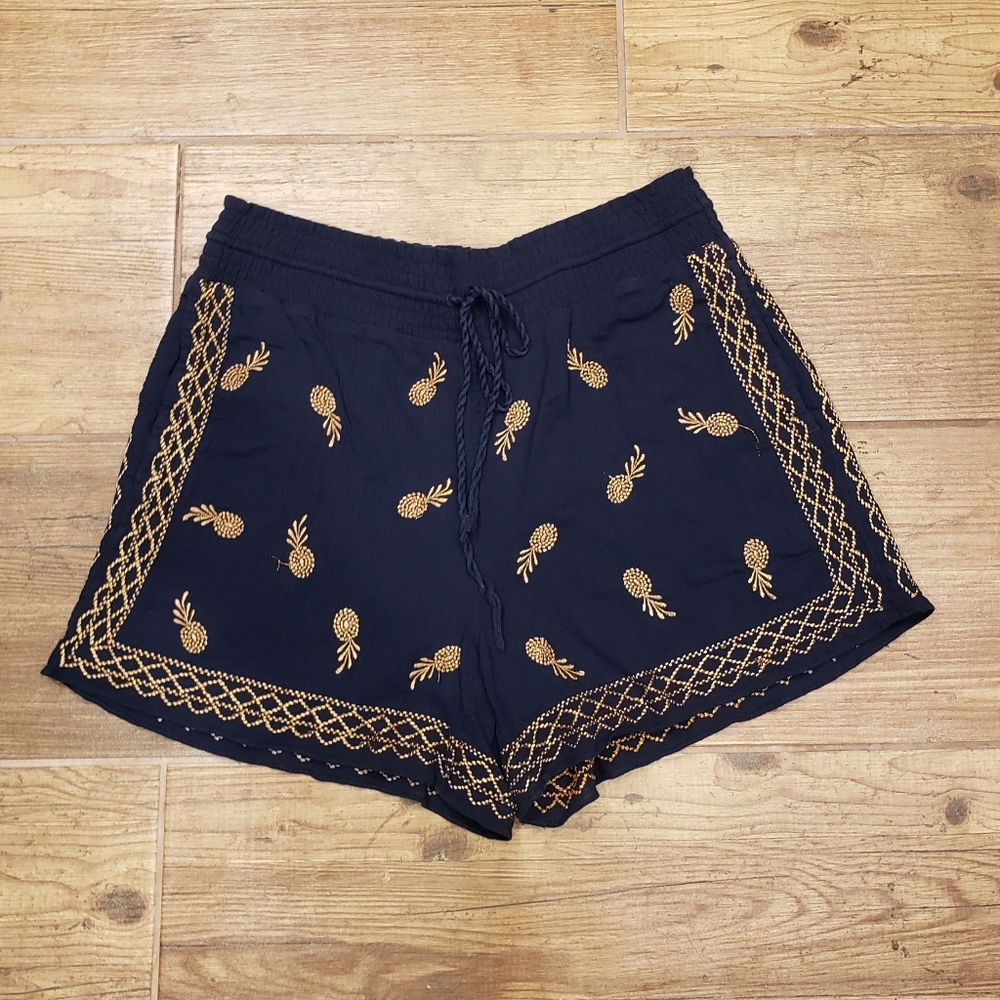 J Crew Navy shorts with gold pineapples